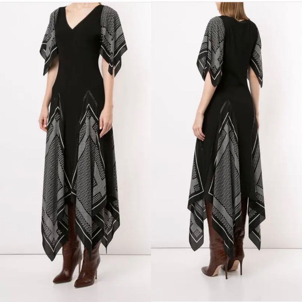 Altuzarra Witchhazel Handkerchief Hem Dress Size 44 Black Ribbed Knit Old Money